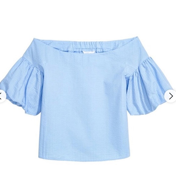 H&M off shoulder light blue puff sleeve top size 8 - Picture 1 of 6